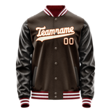 Custom Brown Gray Solid Color Varsity Letterman Jacket JA02240617XF068