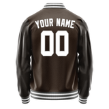 Custom Brown White Solid Color Varsity Letterman Jacket JA02240617XF062