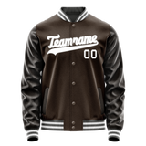 Custom Brown White Solid Color Varsity Letterman Jacket JA02240617XF062
