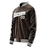 Custom Brown White Solid Color Varsity Letterman Jacket JA02240617XF062