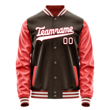 Custom Brown Texas-Orange Solid Color Varsity Letterman Jacket JA02240617XF061