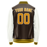 Custom Brown White Solid Color Varsity Letterman Jacket JA02240617XF063