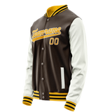 Custom Brown White Solid Color Varsity Letterman Jacket JA02240617XF063