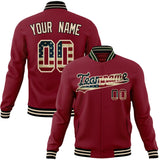 Custom Crimson & Cream Vintage Usa Flag Varsity Jacket