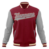 Custom Crimson & Gray Solid Color Varsity Jacket JA01240607CK132