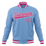 Custom Light-Blue & Pink Solid Color Varsity Jacket JA01240607CK283