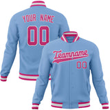 Custom Light-Blue & Pink Solid Color Varsity Jacket