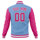 Custom Light-Blue & Pink Solid Color Varsity Jacket JA01240607CK285