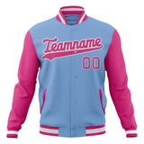 Custom Light-Blue & Pink Solid Color Varsity Jacket JA01240607CK285