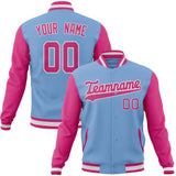 Custom Light-Blue & Pink Solid Color Varsity Jacket JA01240607CK285