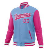 Custom Light-Blue & Pink Solid Color Varsity Jacket JA01240607CK285