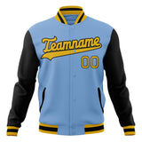 Custom Light-Blue & Black Solid Color Varsity Jacket JA01240607CK288