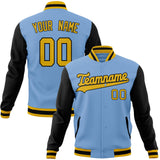 Custom Light-Blue & Black Solid Color Varsity Jacket