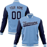 Custom Light-Blue & Navy Solid Color Varsity Jacket