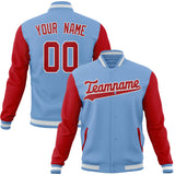 Custom Light-Blue & Red Solid Color Varsity Jacket