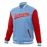 Custom Light-Blue & Red Solid Color Varsity Jacket JA01240607CK292