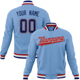 Custom Light-Blue & Red Solid Color Varsity Jacket