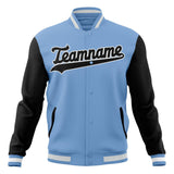 Custom Light-Blue & Black Solid Color Varsity Jacket JA01240607CK294