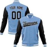 Custom Light-Blue & Black Solid Color Varsity Jacket