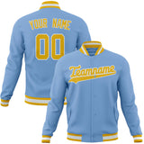 Custom Light-Blue & Gold Solid Color Varsity Jacket