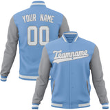 Custom Light-Blue & Gray Solid Color Varsity Jacket