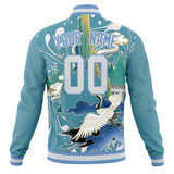 Custom Light-Blue & White Heron And Cloud 3D Pattern Varsity Jacket JA01240607CK298