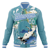 Custom Light-Blue & White Heron And Cloud 3D Pattern Varsity Jacket JA01240607CK298