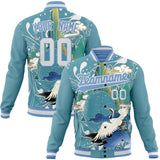 Custom Light-Blue & White Heron And Cloud 3D Pattern Varsity Jacket