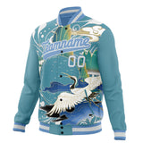 Custom Light-Blue & White Heron And Cloud 3D Pattern Varsity Jacket JA01240607CK298