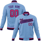 Custom Light-Blue & Pink Solid Color Varsity Jacket