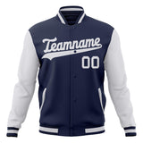 Custom Navy & White Solid Color Varsity Jacket JA01240607CK301