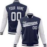 Custom Navy & White Solid Color Varsity Jacket JA01240607CK301