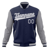 Custom Navy & Gray Solid Color Varsity Jacket JA01240607CK307