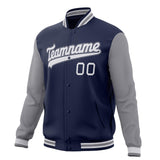 Custom Navy & Gray Solid Color Varsity Jacket JA01240607CK307