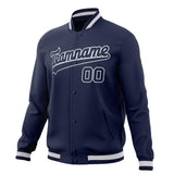 Custom Navy & White Solid Color Varsity Jacket JA01240607CK308