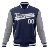 Custom Navy & Gray Solid Color Varsity Jacket JA01240607CK316