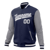 Custom Navy & Gray Solid Color Varsity Jacket JA01240607CK316