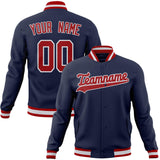 Custom Navy & Red Solid Color Varsity Jacket