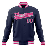 Custom Navy & Pink Solid Color Varsity Jacket JA01240607CK324