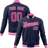 Custom Navy & Pink Solid Color Varsity Jacket