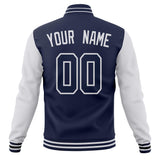 Custom Navy & White Solid Color Varsity Jacket JA01240607CK327