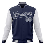 Custom Navy & White Solid Color Varsity Jacket JA01240607CK327