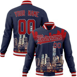 Custom Navy & Red 3D Boston Massachusetts City Edition Varsity Jacket