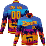 Custom Royal & Gold Hawaii Palm Trees 3D Pattern Varsity Jacket JA01240607CK520