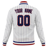 Custom White & Navy Black Pinstripe Varsity Jacket JA01240607CK613