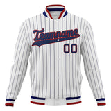 Custom White & Navy Black Pinstripe Varsity Jacket JA01240607CK613