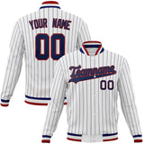 Custom White & Navy Black Pinstripe Varsity Jacket JA01240607CK613