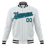 Custom White & Teal Teal Pinstripe Varsity Jacket JA01240607CK614