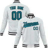 Custom White & Teal Teal Pinstripe Varsity Jacket JA01240607CK614