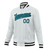 Custom White & Teal Teal Pinstripe Varsity Jacket JA01240607CK614